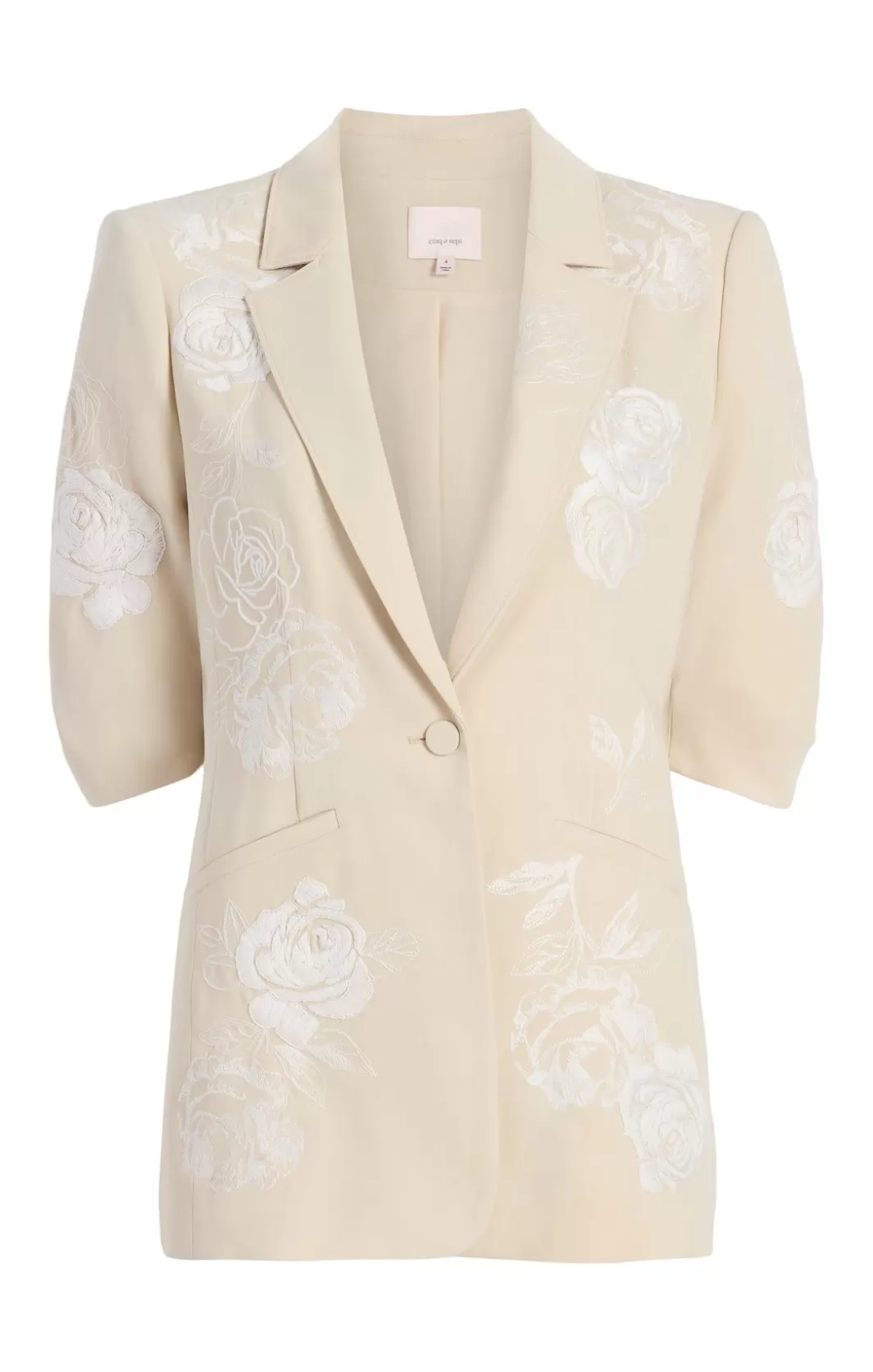 Cinq à Sept Floating Roses Embellished Short Sleeve Khloe Blazer