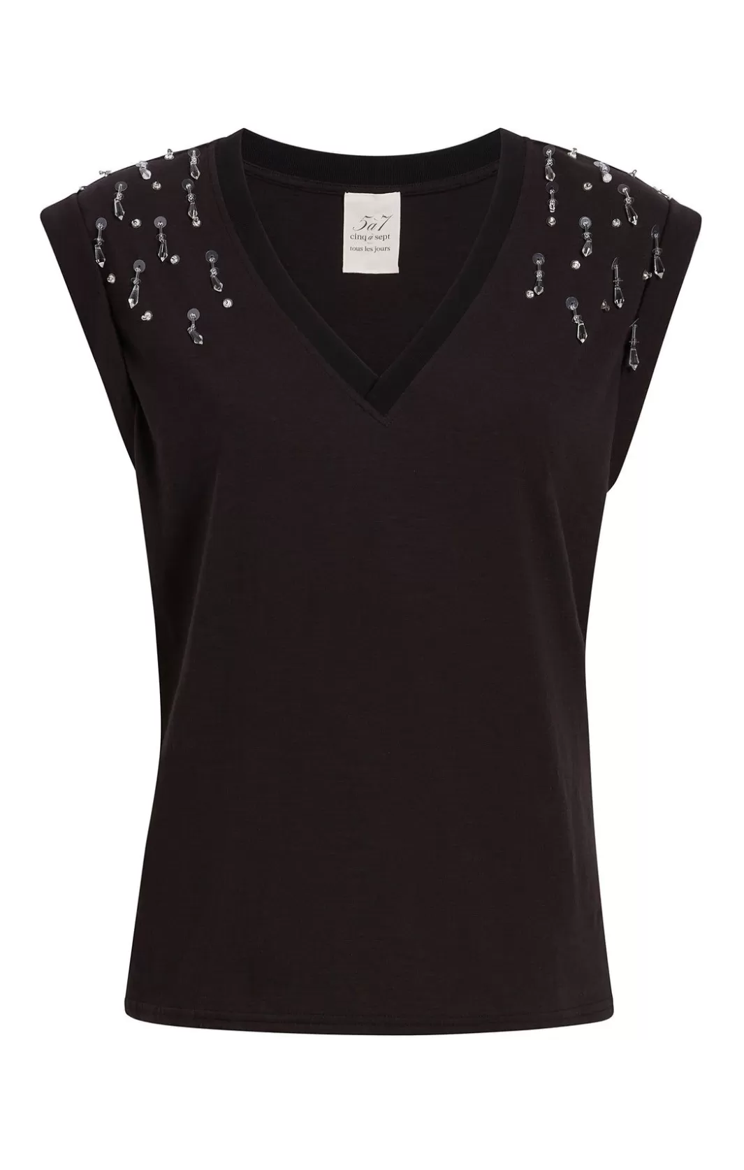 Cinq à Sept Teardrop Crystal Embellished V-Neck Bella Tee